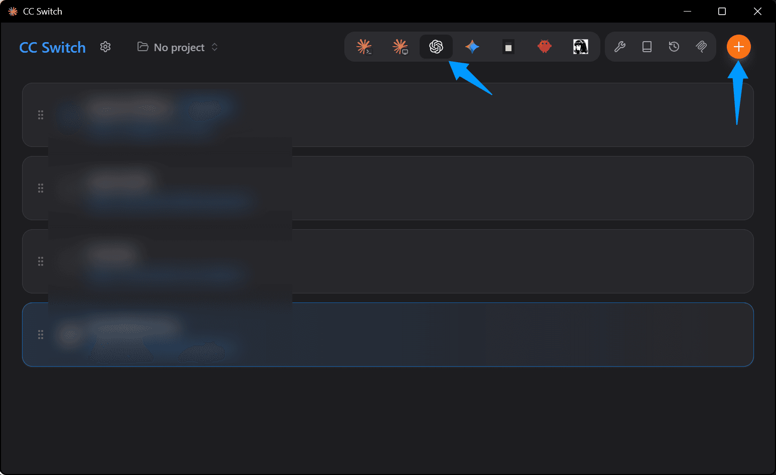Open CC-Switch, switch to Codex tab, and click Add