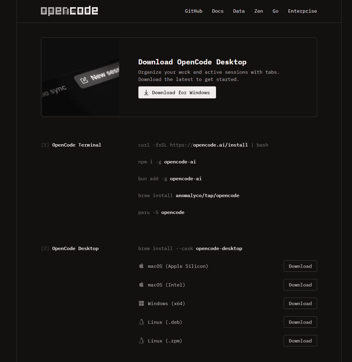 OpenCode download page
