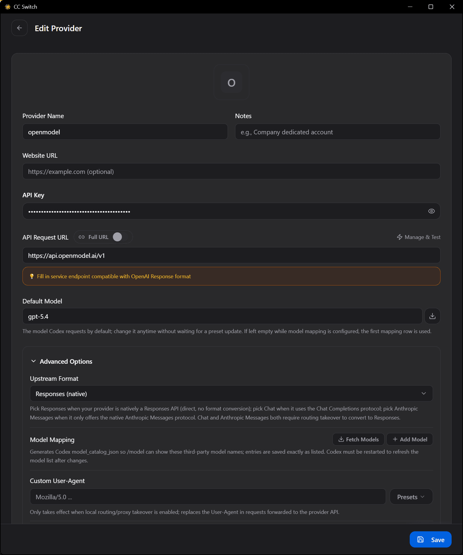 Configure provider settings and save