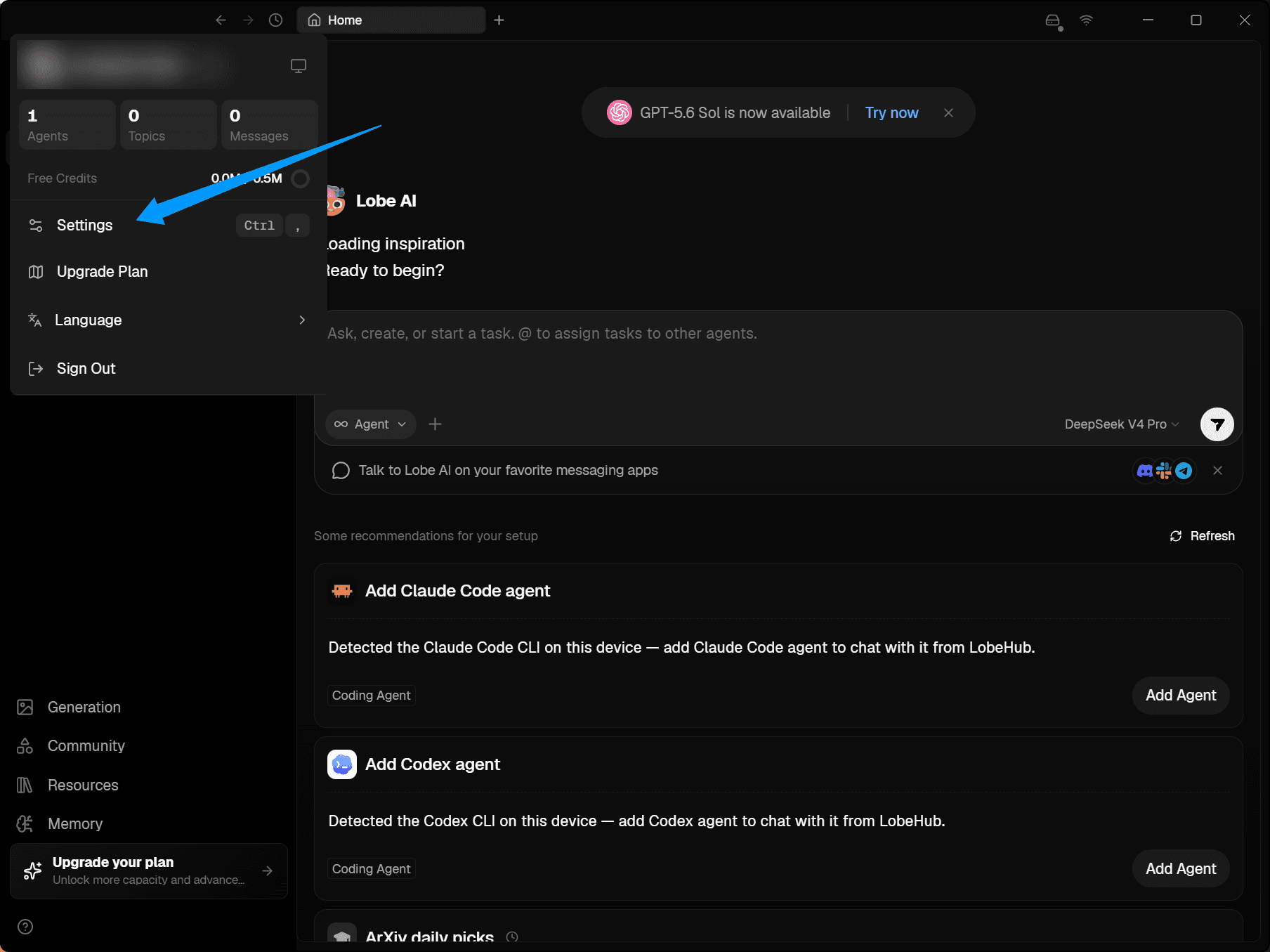 Click avatar then Settings