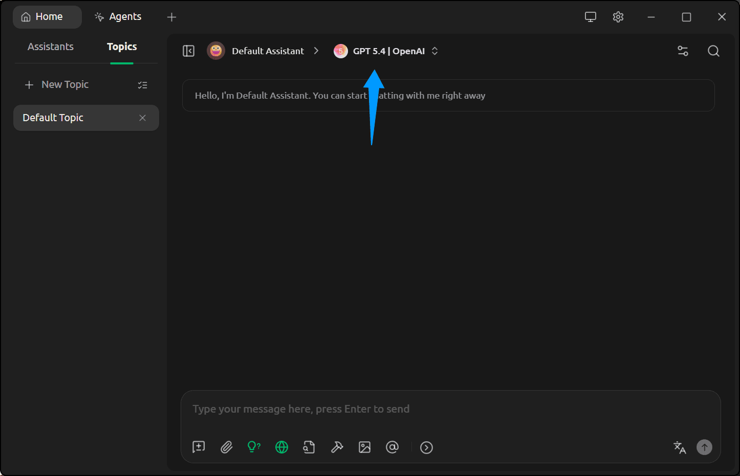 Create a new topic and open the model switcher