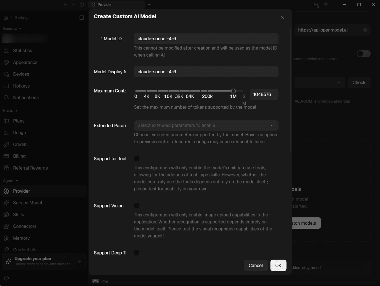 Configure model details