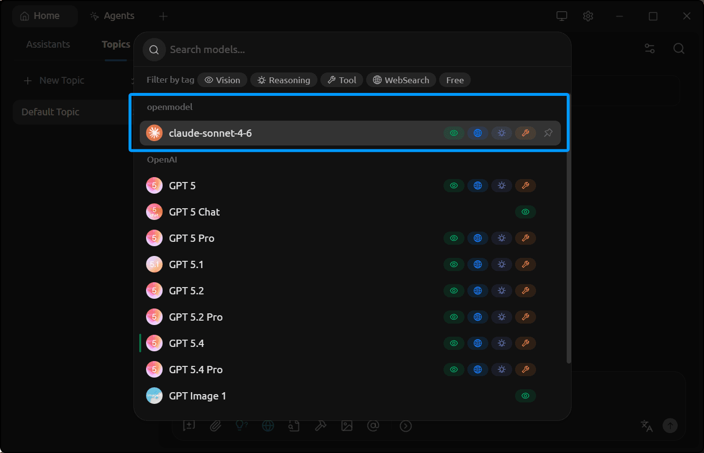 Select your configured model