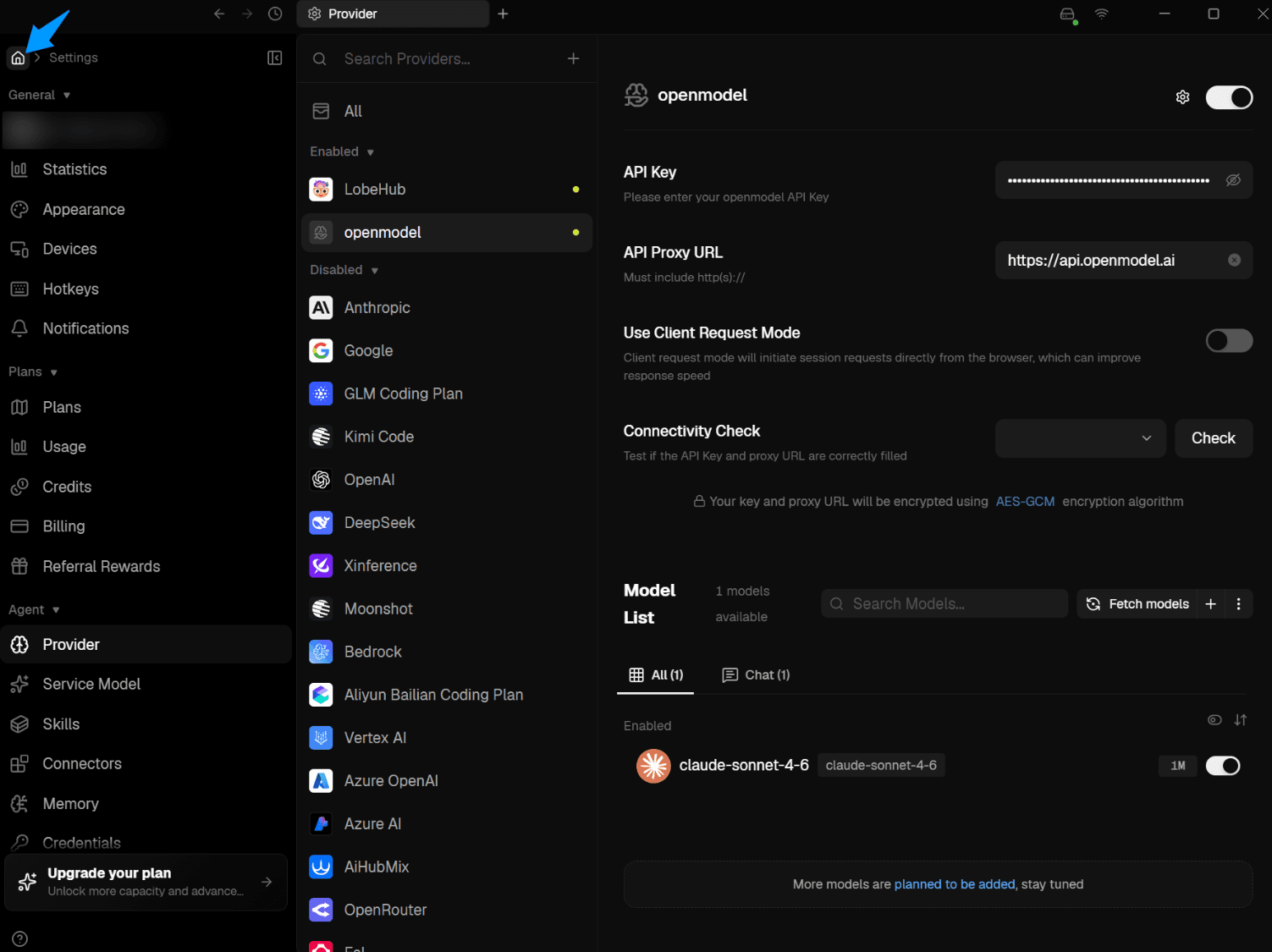 Switch model on the home screen