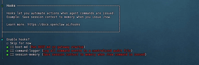 Hooks selection -- select all and confirm